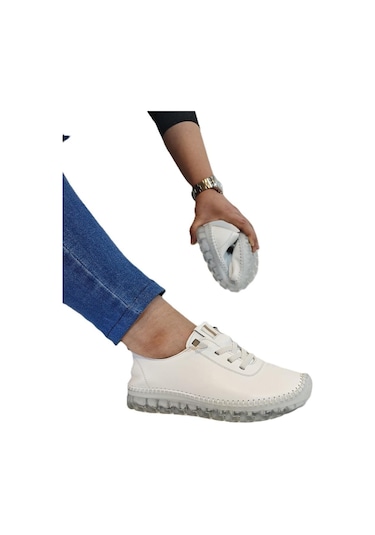 Voyager 9050 Beyaz Hakiki Deri Şeffaf Taban Bayan Ayakkabı Beyaz