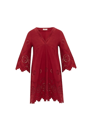 Peraluna Hiromi Dress %100 Pamuk 3/4 Kol Diz Hizası Yazlık Kadın Elbise Magenta-magenta Yeşil