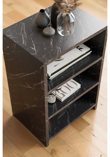 4 Raflı Komodin Yatak Odası Yanı Komodin Bölmeli Komodin Siyah