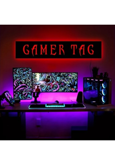 Willowhaven 1 Adet Font 7 11.81x2.36 Inç Özel Yazılı Usb Led Oyuncu Duvar Lambası Hediye Ahşap