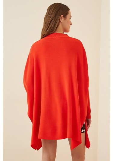 Bigdart 15783 Yırtmaçlı Panço Kazak - Kırmızı 001