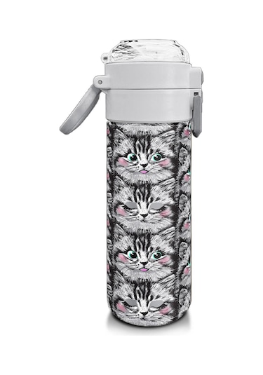 Coral High Kids Gri Kedi Desenli Pipetli Ve Direkt İçim Çelik Termos 500 Ml 31851 Gri