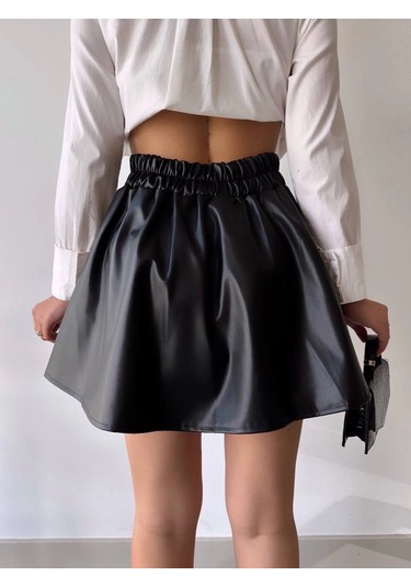 Kısa Deri Çan Etek H26599 Siyah