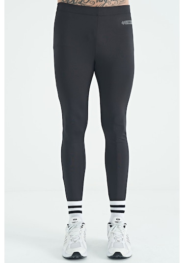 Tommy Life Siyah Logo Baskılı Yüksel Bel Slim Fit Aktif Spor Erkek Tayt - 84989 SiYAH Siyah