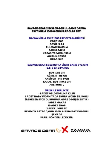 Savage Gear Sgs2 Ul Game 213cm 05-9gr Daiwa Ninja 23 Lt 1000 Lrf Olta Seti Standart