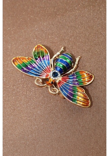 Gold Kelebek Broş. Kristal Taşlı Kelebekli Yaka İğnesi Broş. Erkek Kadın Broş. Çok Renkli