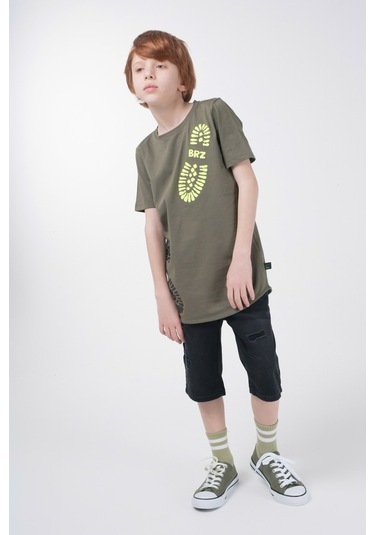Brz Kids Baskılı Erkek Çocuk Kısa Kollu T-Shirt Haki