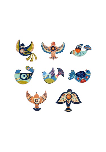 Cajuart Dekoratif 8 Parça Karışık Motifli Kuşlar Ahşap Duvar Tablo Duvar Dekoru