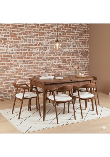 Armone 6 Kişilik Açılır Yemek Masası Takımı Modern Ve Şık Tasarım Ceviz Beyaz