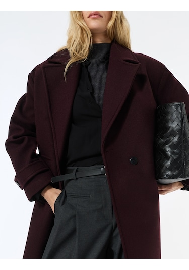 Koton Oversize Kaban Kaşe Uzun Kollu Cepli Düğmeli Kruvaze Bordo 6wak00099ew Bordo