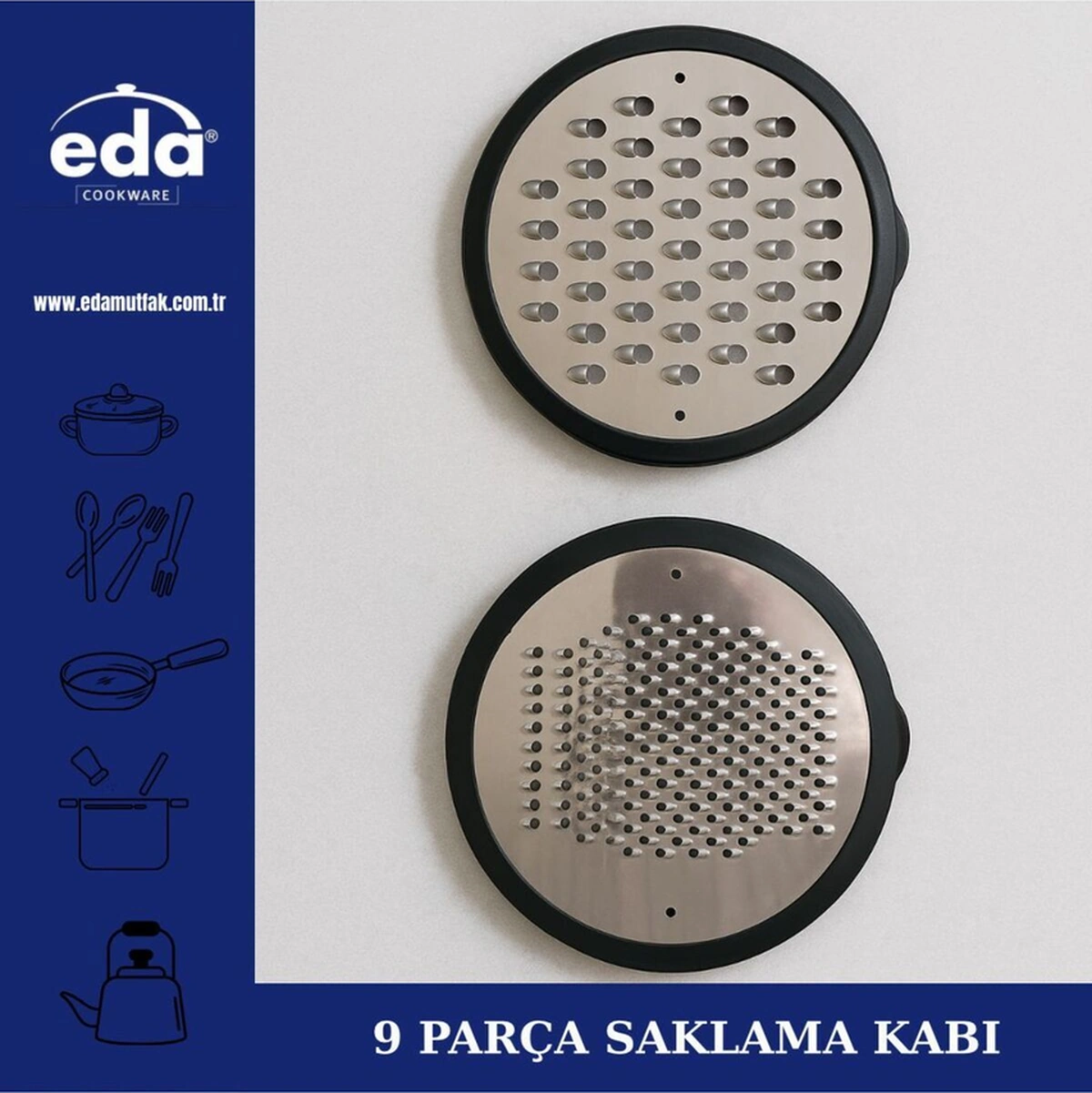 Eda Paslanmaz Çelik 9 Parça Karıştırma Kabı - Rendeli Karıştırma Saklama Kabı Seti Gri