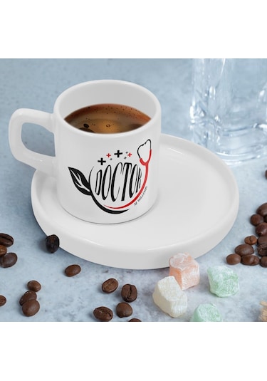 Bk Gift Kişiye Özel Sunum Tabaklı Doktor Tasarımlı Kahve Fincanı-2, Sevgiliye Hediye, Arkadaşa Hediye, Doktorlara Hediye Kobitmeyen137787 Bk Gift