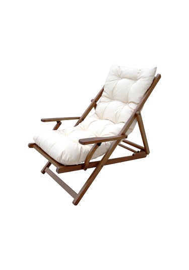 Motoryagmarket Tembel Kademeli Kolçaklı Ahşap Şezlong -Puf Minderli