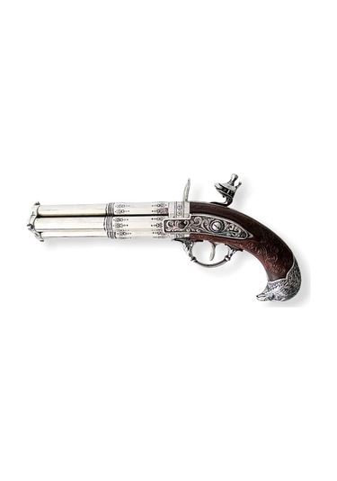 Denix Dekoratif Replika Revolving 4 Barrel Flintlock Pistol, France 18th. C.