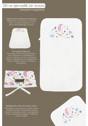 Mordesign Bebek Çanta Alt Açma Minderi Alt Değiştirme Pedi Taşınabilir Bakım Örtüsü Care Tilki Serisi Pembe Zg10131-4 Pembe