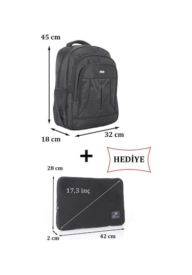 Case Club 2114 Büyük Laptop Sırt Çantası 17 İnç Kılıf Hediyeli Günlük Okul Sırt Çantası Siyah