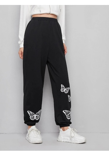 Unity Çiçek Desenli Jogger Pantolon Siyah