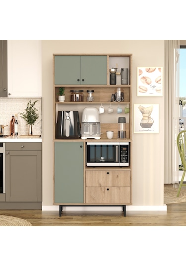 Lounge Kahve Köşesi Çok Amaçlı Dolap Mutfak Dolabı Ihlamur Yeşili