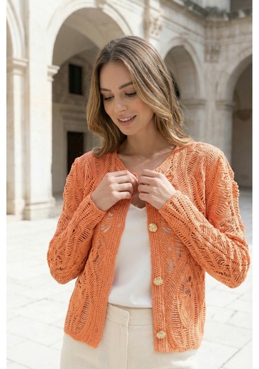 Sayzen Your Shine Dantel Desenli Gold Düğmeli Basic Ceket Shn-2602-tg Somon