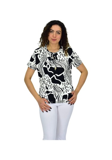 Kadın Kısa Kol Baskılı Bluz Bgl-st04701 Siyah