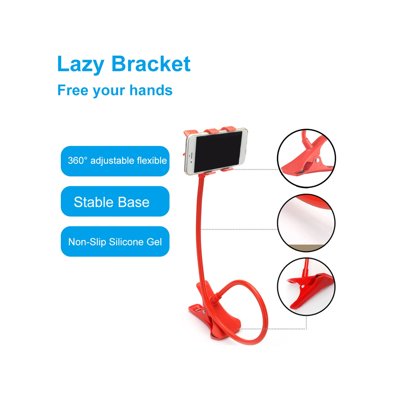 Youtek Beyaz Çift Klemeli Telefon Tutucu - 360 Ayarlanabilir Uzun Borulu - Yatak Başı, Masaüstü İçin - Film İzleme, Canlı Yayın, Öğretim Uygulaması Beyaz