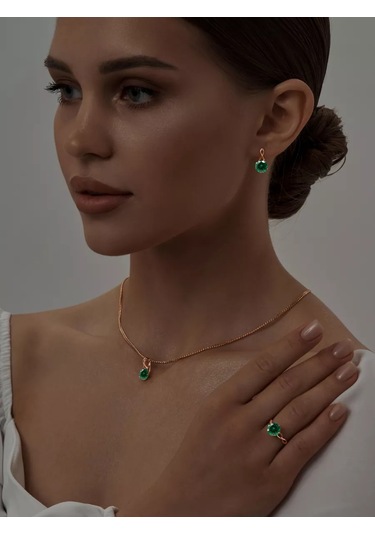 Asj 925 Ayar Gümüş Taşlı Altın Küpeler 188588229 Yeşil