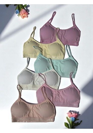 Kız Genç İp Askılı Pedli Yarım Atlet Büstiyer 3'lü Alıştırma Sütyeni Karışık