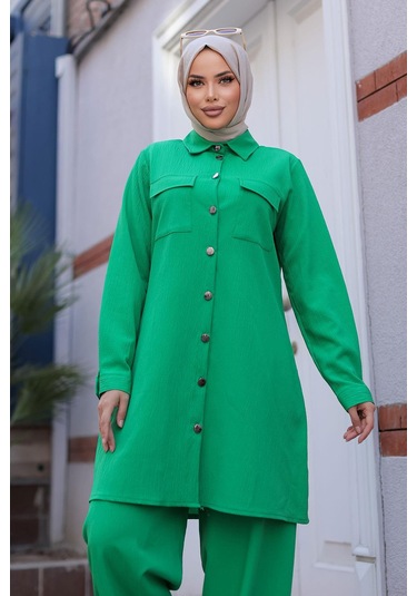 Cep Detaylı Tesettür Zümrüt Takım Zümrüt