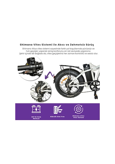 Roxform R-300 Elektrikli Katlanabilir Bisiklet 13ah Shimano Altus Hidrolik Fren Alüminyum Kadro Beyaz