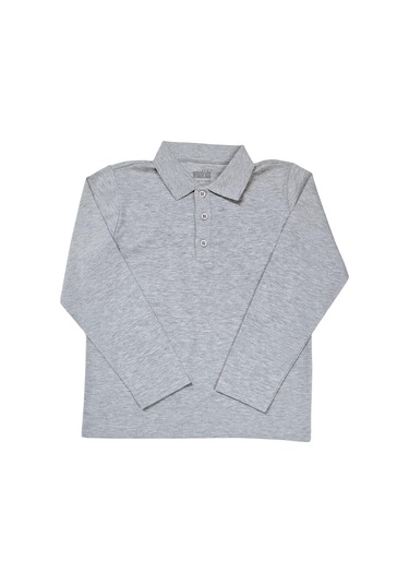 Unisex Çocuk Polo Yaka Uzun Kollu Tişört Sweatshirt Bej