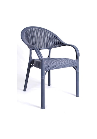 4 Adet Bambu Rattan Kollu Sandalye Koltuk Antrasit Antrasit