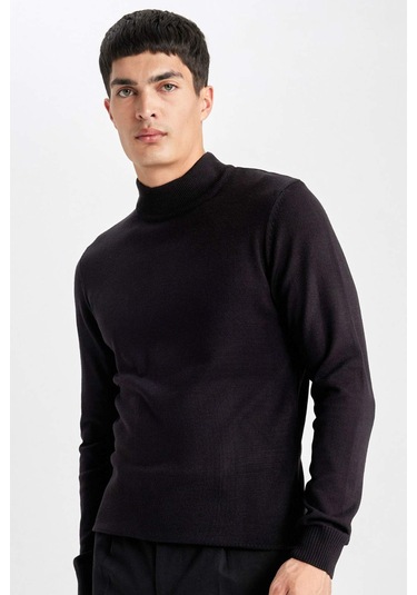 DeFacto Slim Fit Dar Kesim Yarım Balıkçı Yaka Basic Düz Triko Kazak R1127AZ24SPBK27