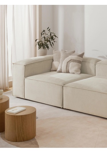 Most Mollis Köşe Modül Berjer 01 Fitilli Kırık Beyaz Kadife Kumaş