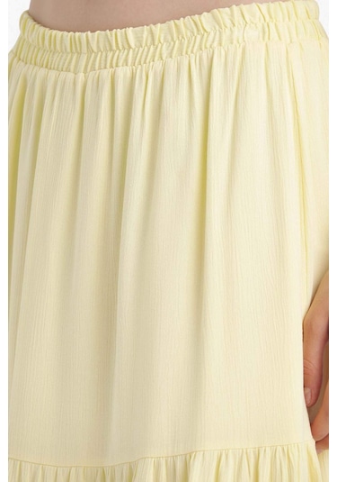 Defacto Yüksek Bel Pamuk Astarlı Krinkıl Viskon Maxi Etek D5033ax25smyl487 Sarı