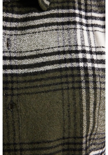 Tudors Erkek Slim Fit Dar Kesim Kareli Kışlık Oduncu Gömlek-42372 Haki