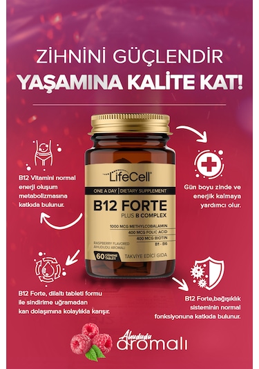 Lifecell Vitamin B12 1000 Mcg Metilkobalamin B Kompleks 60 Çiğneme Tablet