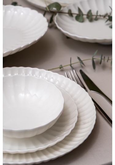 Kütahya Porselen Bone Luz Form 27 Parça 6 Kişilik Yemek Takımı Beyaz﻿﻿