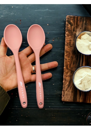 Sert Uçlu Isıya Dayanıklı Silikon Kısa Kaşık 20 Cm 2adet Somon