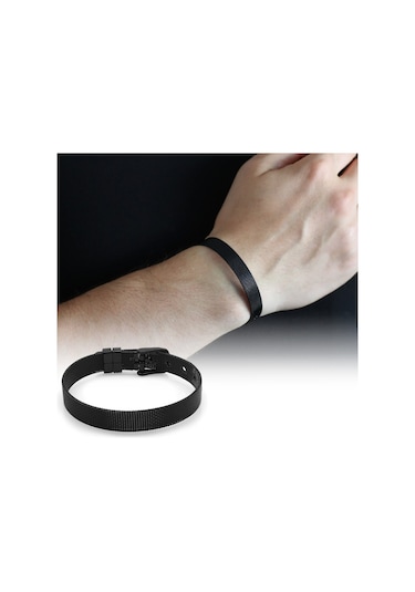 Tesbihane Uzunluk Ayarlı Siyah Renk Çelik Erkek Hasır Bileklik