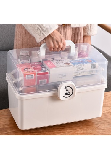 Qingmipy Ev İçi Büyük Kapasiteli Tıbbi İlaç Saklama Kutusu - Beyaz, 15.5x15.5x16cm, Taşınabilir Aile Tıp Kutusu Beyaz