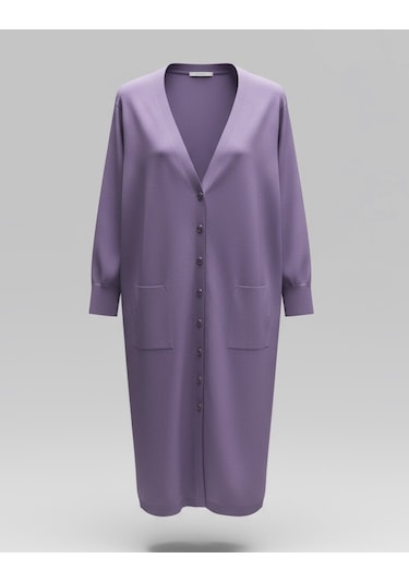 Kadın Önü Düğmeli V Yaka Cepli Mevsimlik Hırka Gülkurusu