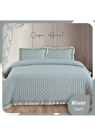 River Rose Pliseli Ultrasonic Çift Kişilik Yatak Örtüsü Açık Yeşil