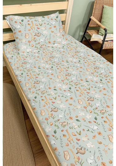 Organik Tek Kişilik Lastikli Çarşaf Seti - Doğanın Minik Sesleri Renkli