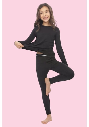 Tezzgelsin Kız Çocuk 3'lü Termal Alt Üst İçlik Takımı Siyah