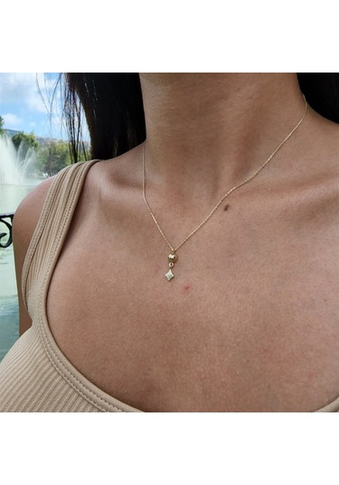 Karo Güverseli Sade Taşsız Tasarım Modern Gündelik Hediye Taşsız 14 Ayar Altın Kolye-güvercin Kolye