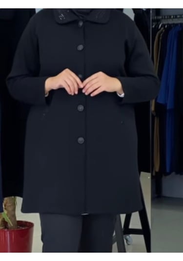 Çelik Örgü Düğmeli Yakalı Hırka Siyah