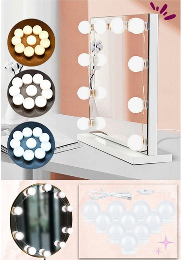 10 Lu Makyaj Masası Banyo Aynası Giyim Odası Aydınlatma Hollywood Tarzı Nostaljik Led Lamba 3 Mod
