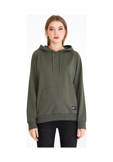 Comeor Kadın Haki Basic Kapüşonlu Regular Fit Rahat Sweatshirt 001