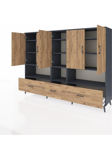 Hyperion Dolap 12 Raflı 3 Çekmeceli 5 Kapaklı 220x44x163 Antrasit Antrasit-çam