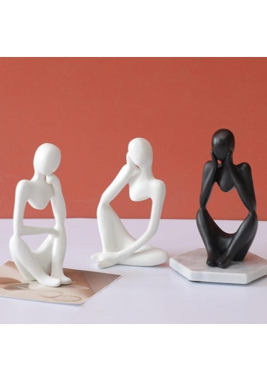 Mini Düşünür Heykel Süsleme Reçine Siyah Modern Soyut Heykeller Ev Oturma Odası İçin Masa Dekorasyonları Siyah